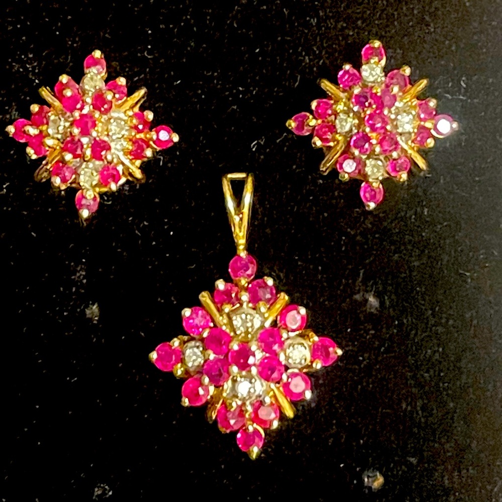 Town & Country 14K Diamond Ruby Earring & Pendant